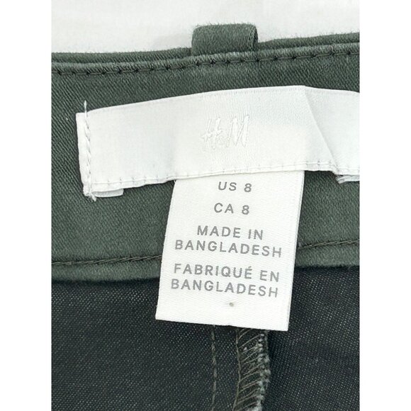 H&M Women’s Pants 8 Green Flat Front Tapered Leg Ankle Length Side Zip Button - Picture 5 of 11